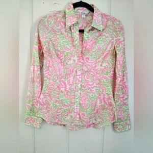 CLEAN!! LILLY PULITZER, Vintage White Label, Sea View Button Down Top. Size 2